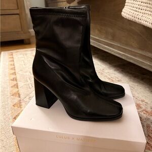 Lulu's Black Square Toe Heeled Boots